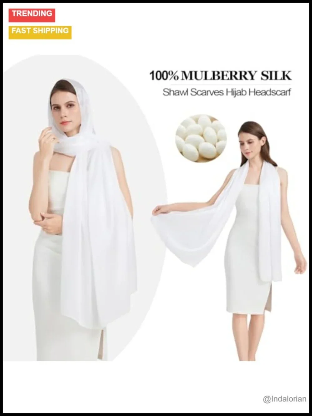 100% Mulberry Silk Long Large Scarf Shawl Travel Wrap for Women